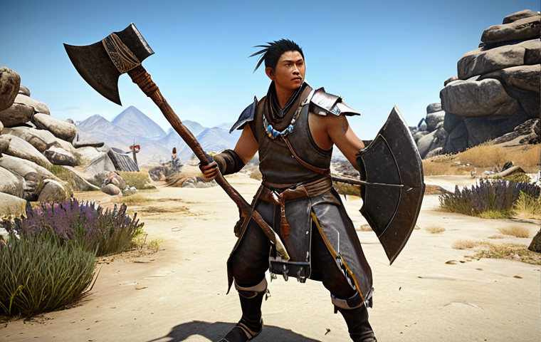 **A skilled Maehwa character efficiently gathering resources in a Black Desert Online resource-rich location.** Focus on the character's mobility, gathering tools (axe, pickaxe), and the environment details (rare herbs, ore deposits). Consider a "speed gathering" costume.