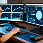 A professional game analyst, fully clothed in a modest business casual outfit, intensely focused on a multi-monitor computer setup. The screens display abstract, strategic game interfaces, skill trees, and experience charts related to fantasy MMORPG progression, illustrating efficient leveling methods. The setting is a clean, modern workspace with ergonomic equipment. The pose is natural and concentrated. Perfect anatomy, correct proportions, well-formed hands, proper finger count, natural body proportions. Professional photography, high-resolution, sharp focus, cinematic lighting. Safe for work, appropriate content, professional, family-friendly.